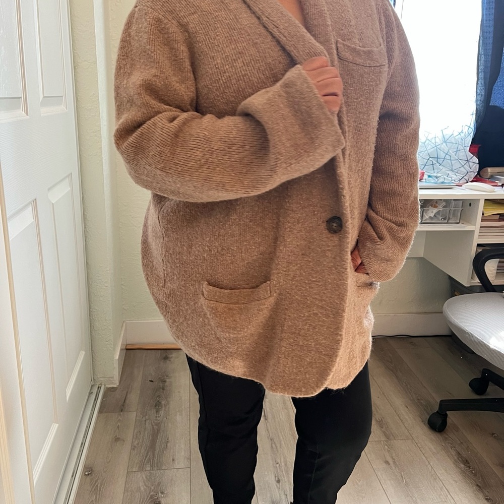 J.Crew Wool Alpaca Blend Open Front Cardigan Sweater XL | Camel Brown - Picture 13 of 14